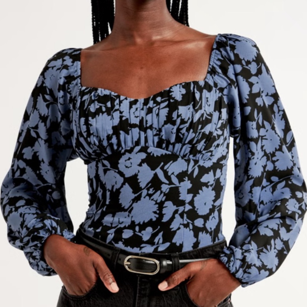 NWT Abercrombie & Fitch Floral Long Puff Sleeve Ruched Top